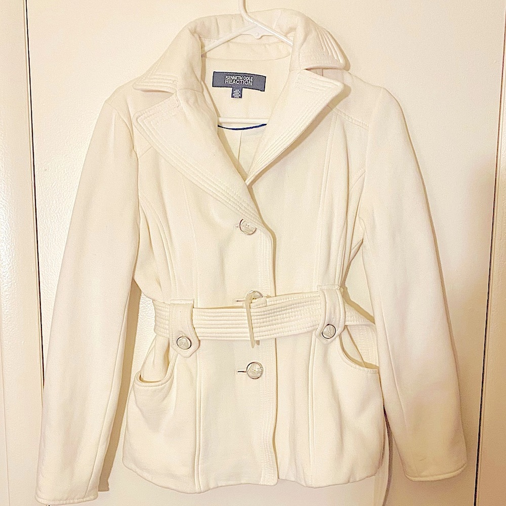 KENNETH COLE REACTION WOMEN DOUBLE BREASTED  BELTED COTTON COAT SIZE S *NEW NT*